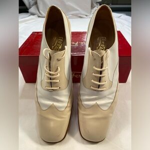 Salvatore Ferragamo Dianthus Lace Up Shoes, Winged Tip, Oxford, Vintage, Size 10